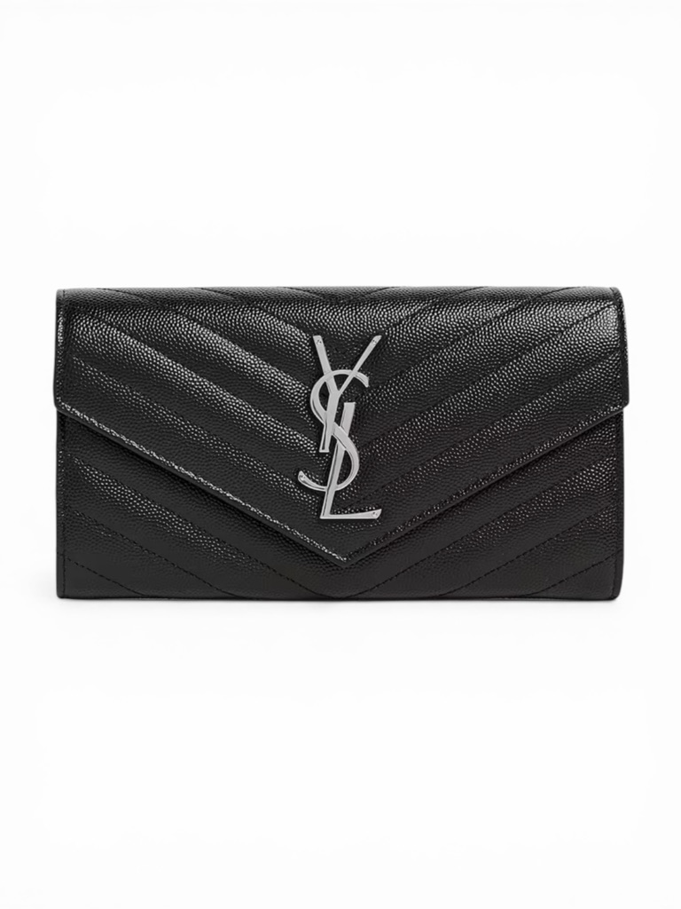 Ysl Cassandre Matelass Large Flap Wallet In Grain De Poudre Leather Black